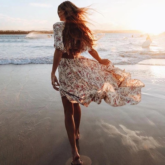 Boho Floral Cut out butterfly sleeve Cottagecore dress - Picture 12 of 13